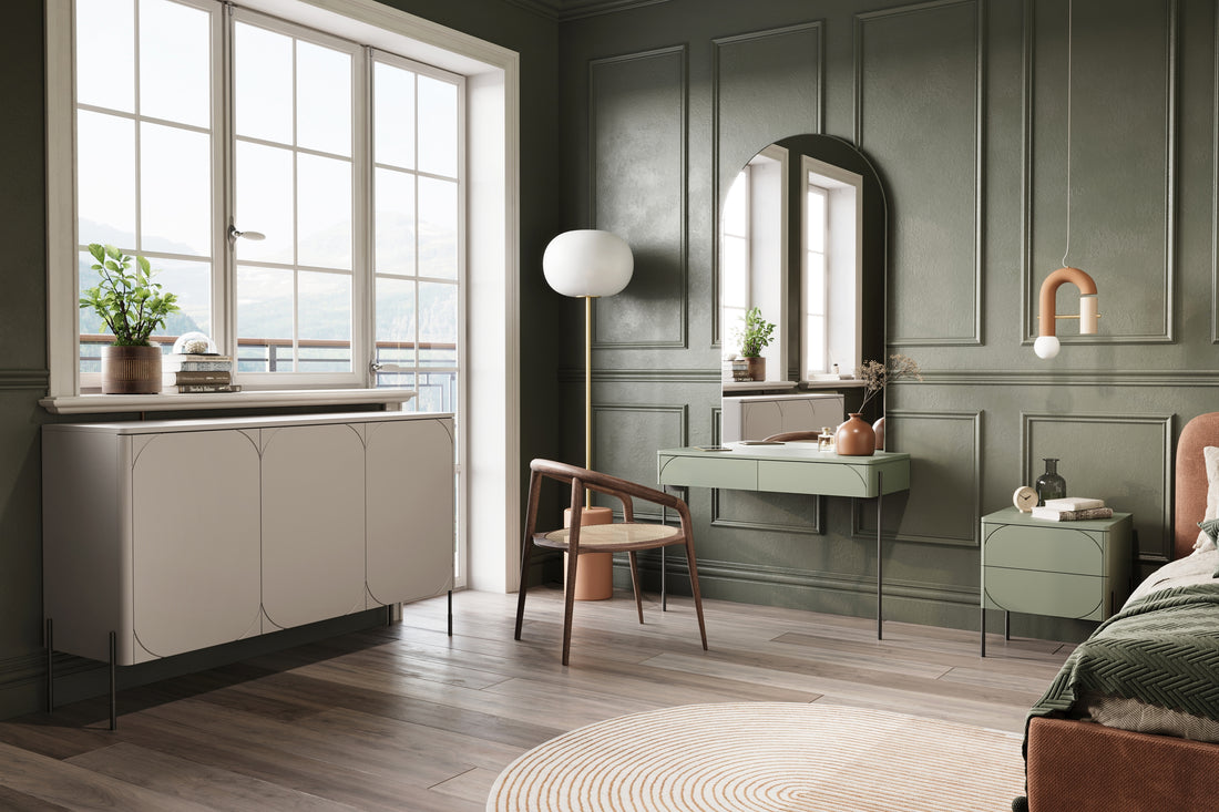 Sonatia Kaptafel 100 cm met 2 Lades - Minimalistisch Design | Kleur: Mat Olijf | Maat: 104x82x45 cm