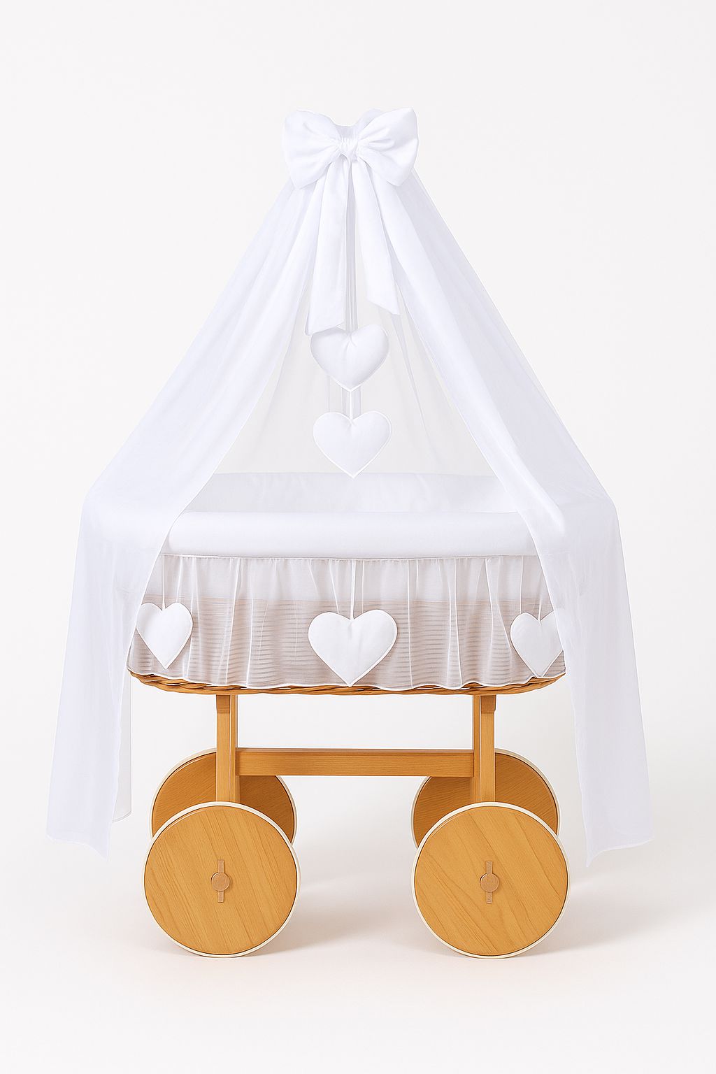 Wicker babywiegmand met baldakijn – handgeweven natuurlijk – stabiel en ademend design