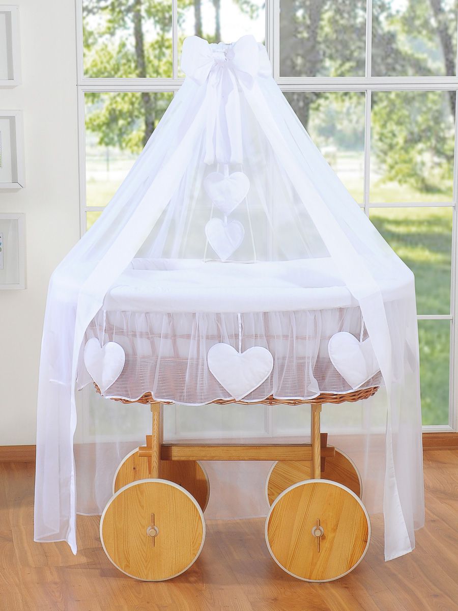 Wicker babywiegmand met baldakijn – handgeweven natuurlijk – stabiel en ademend design