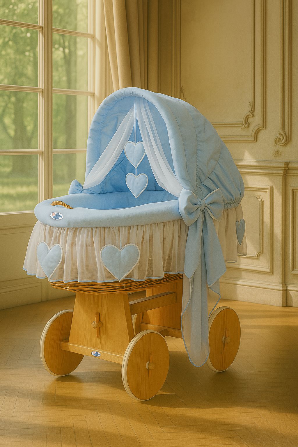 Wicker wieg Amelie - babybedje - natuurlijk, veilig en met verstelbare kap