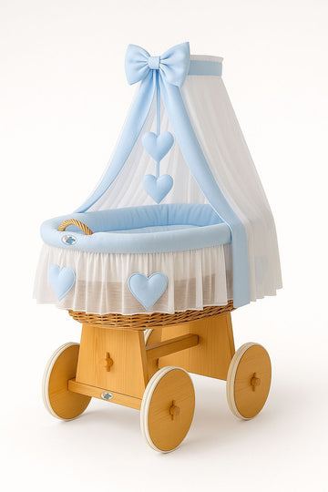 Wicker wiegje met draperie - natuurlijke babymand - lichtgewicht en handgemaakt in EU