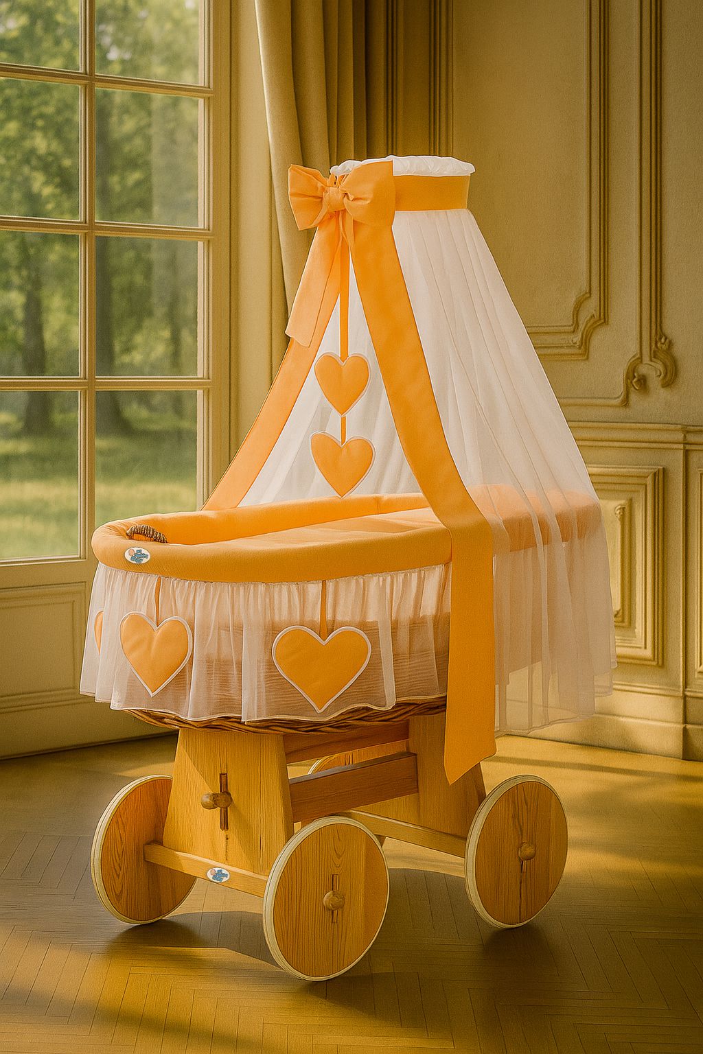 Wicker wiegje Amelie - handgeweven babymand - natuurlijk, veilig en comfortabel met luifel