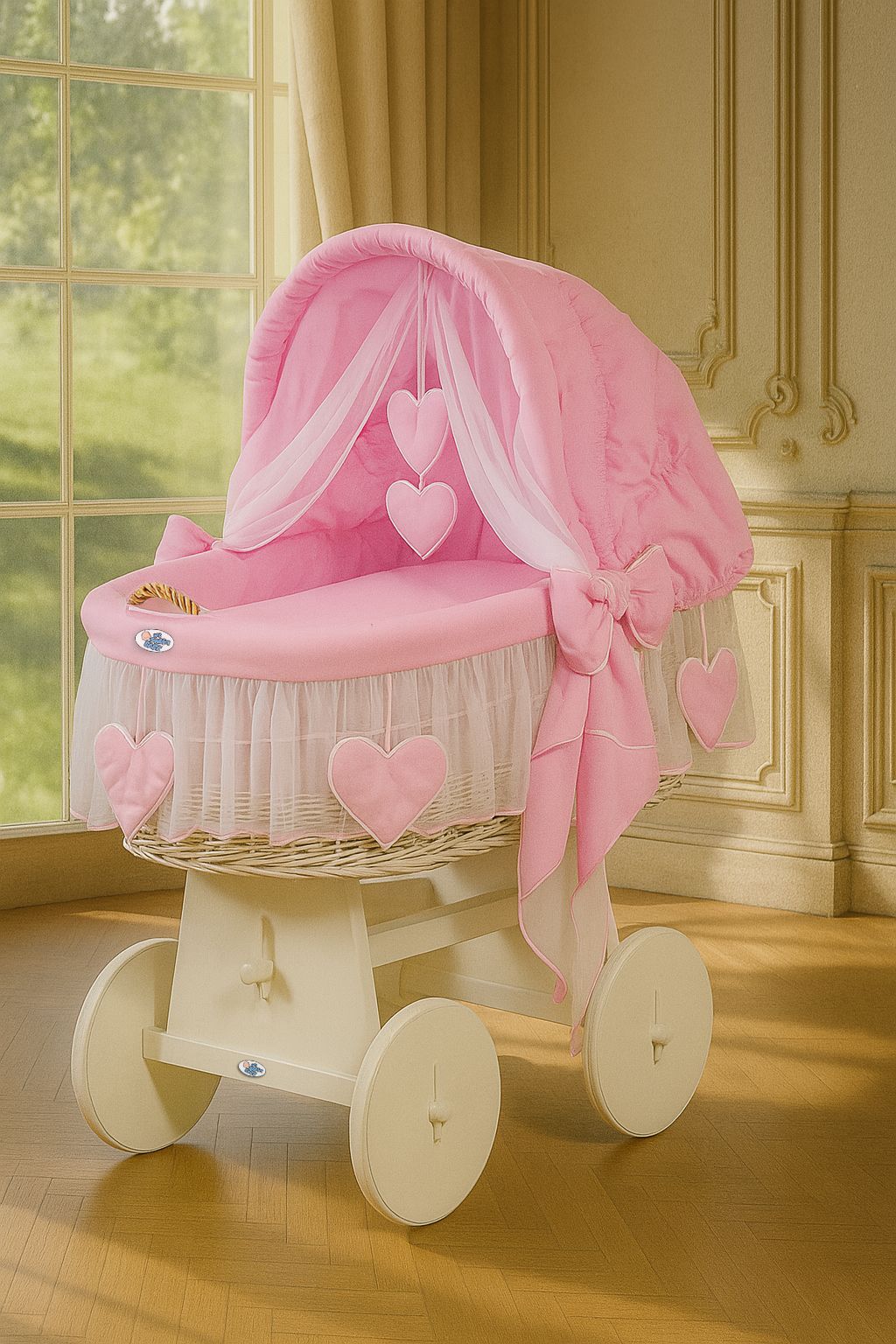 Wicker babywiegje Amelie - wiegje met verstelbare kap - milieuvriendelijk en veilig design
