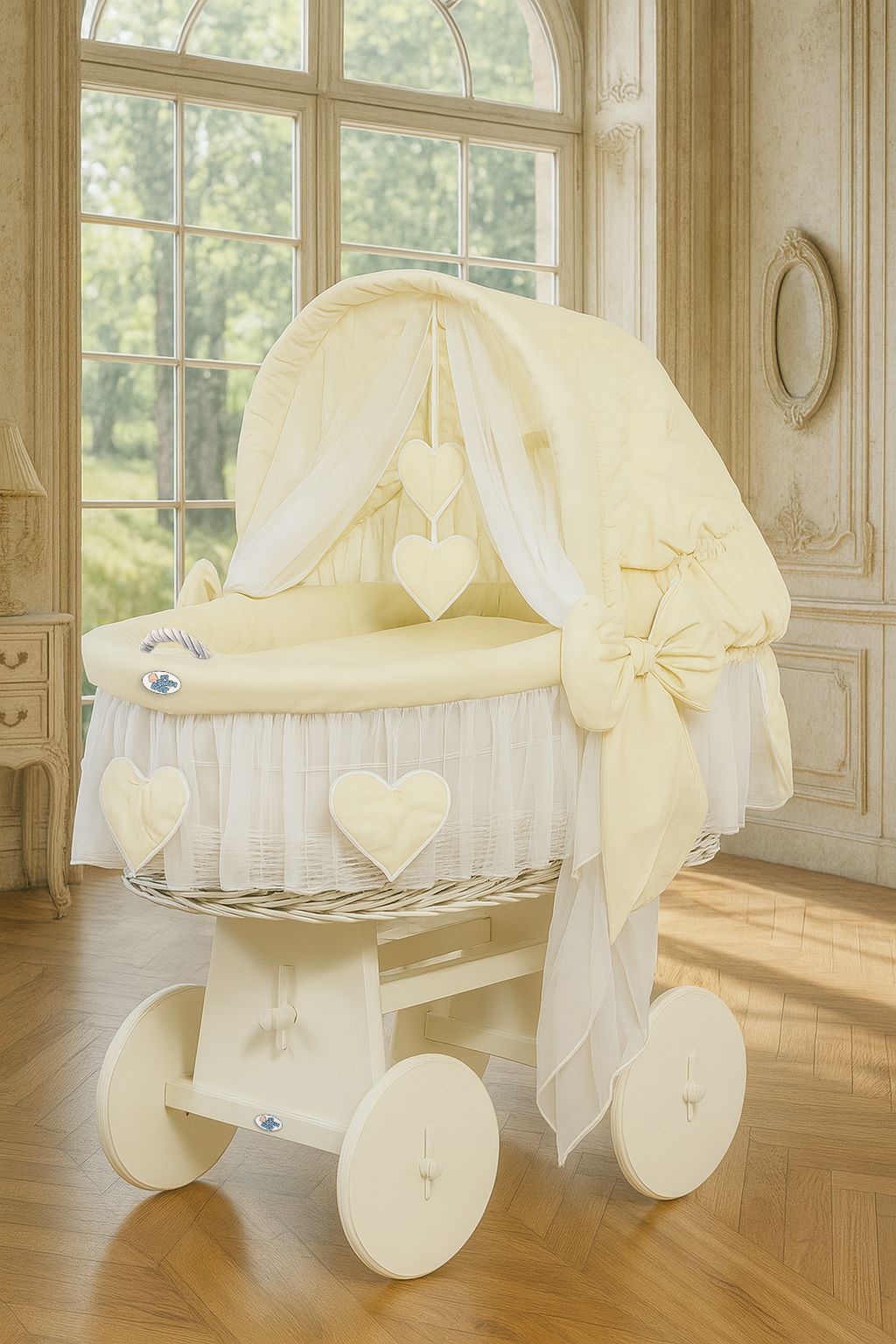 Wicker wieg Amelie - handgeweven babymand - comfortabel en veilig met verstelbare kap