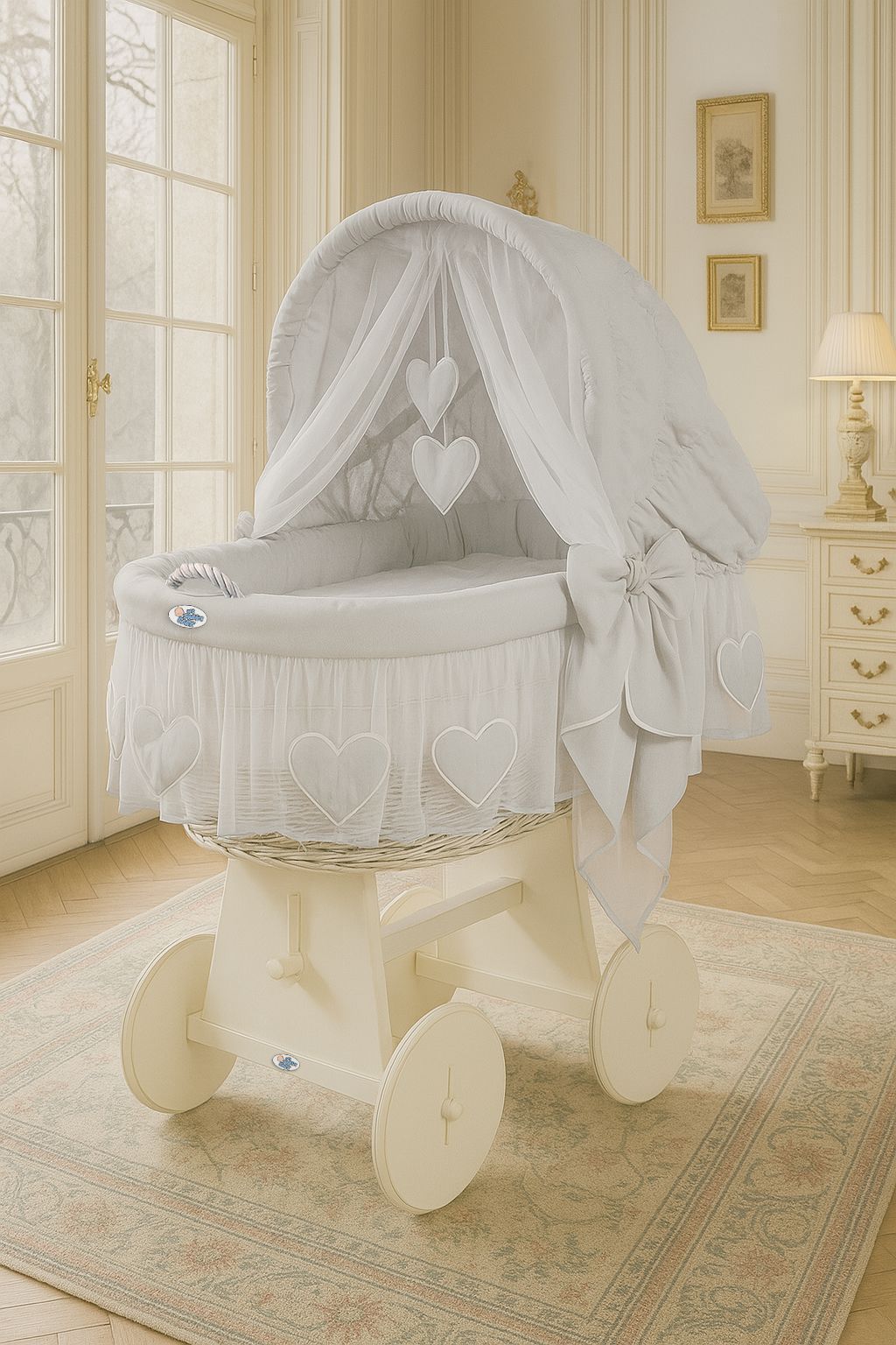 Wicker babymand ledikant – wieg – handgemaakt, ademend, inclusief beddengoed en matras