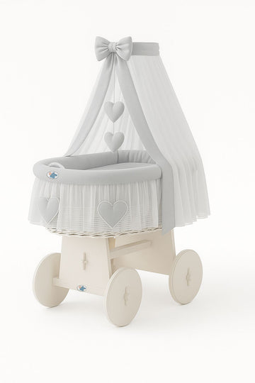 Wicker babywieg met baldakijn – handgevlochten mand, stabiel, ademend & premium matras