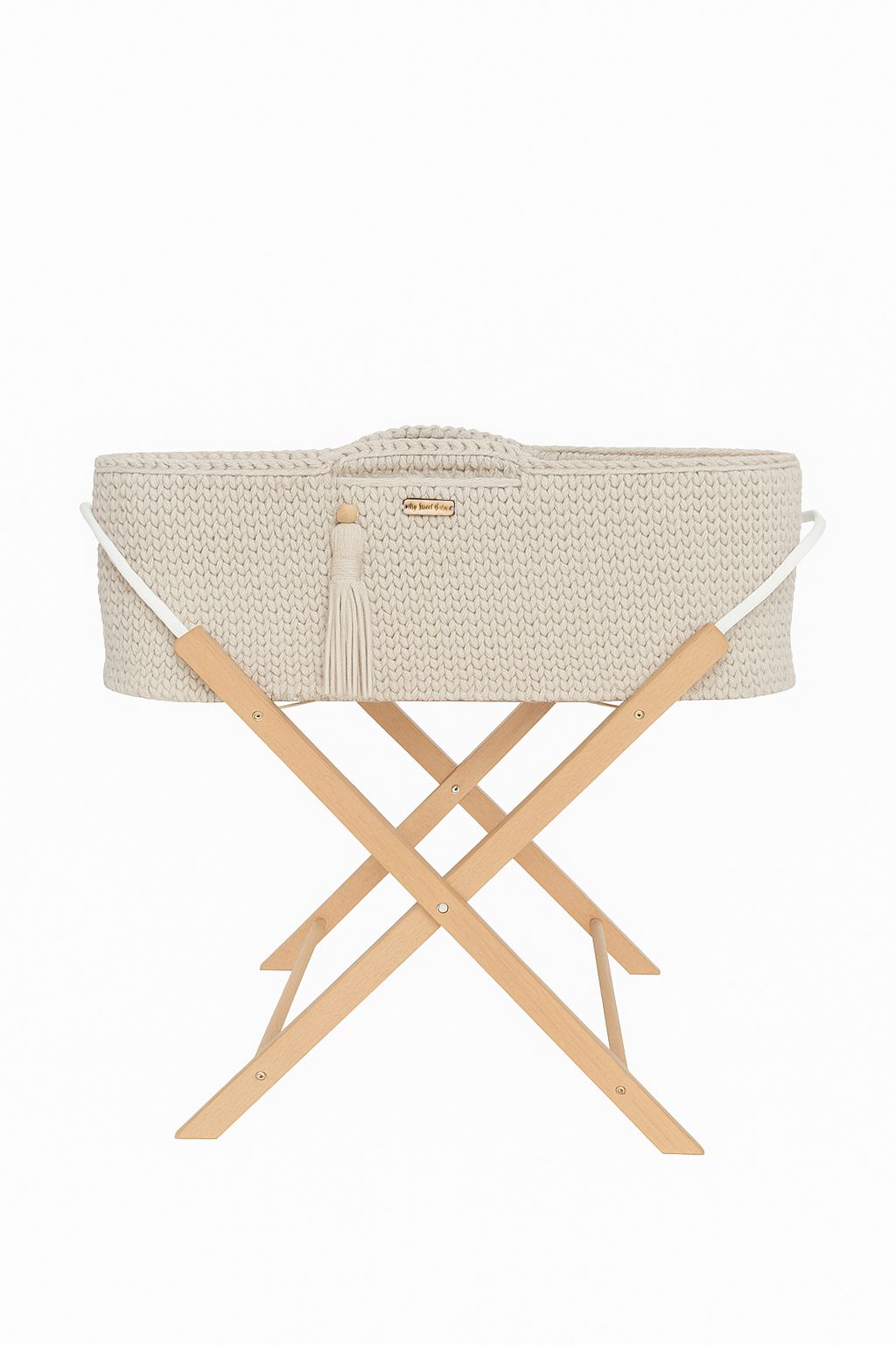 Handgjord boho spjälsäng, babykorg, inklusive stativ – antibakteriell madrass för extra hygien