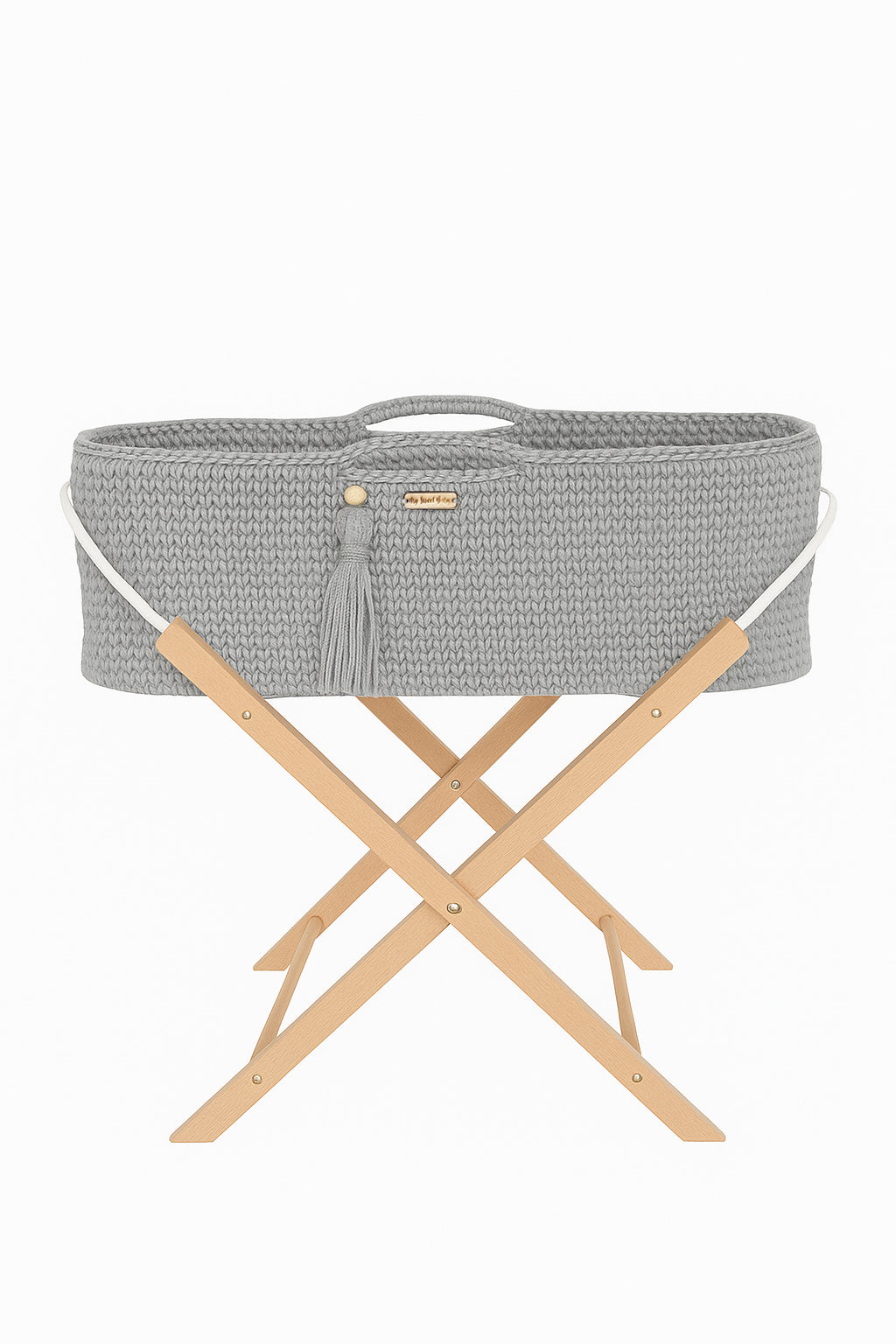 Handgjord boho babykorg - spjälsäng - med antibakteriell madrass och träställ