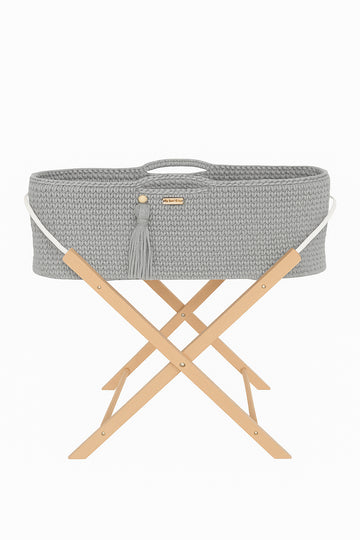 Handgjord boho babykorg - spjälsäng - med antibakteriell madrass och träställ