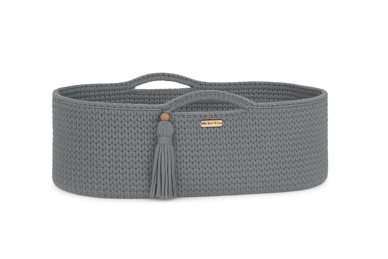 Virkad spjälsängskorg - handgjord bomull och antibakteriell madrass för extra säkerhet