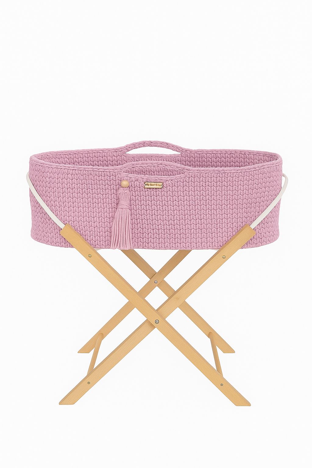 Handgjord boho babykorg, spjälsäng - antibakteriell madrass, säker och snygg, med stativ