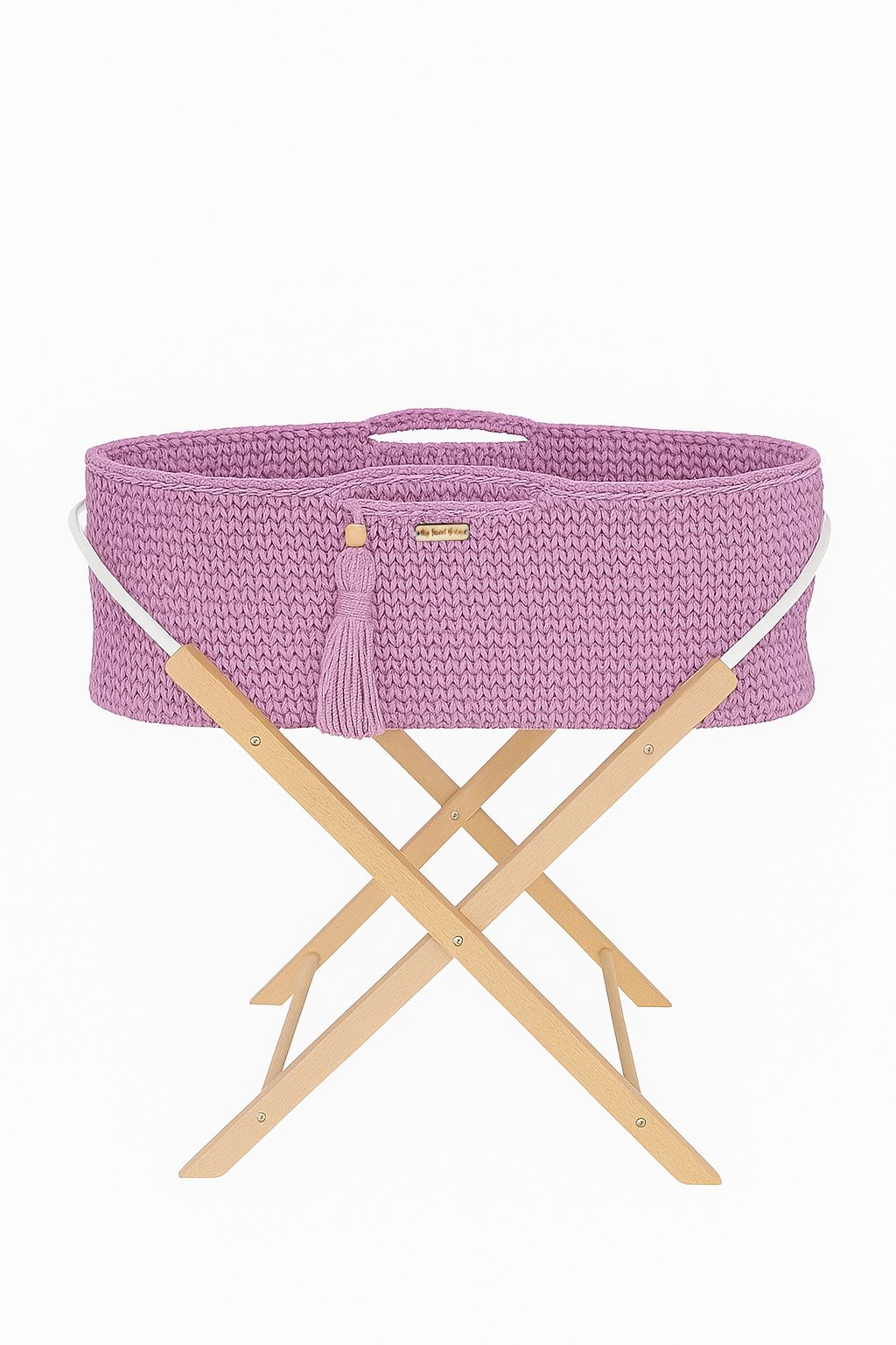 Handgjord boho-korg - spjälsäng - med stativ - antibakteriell madrass - lavendel