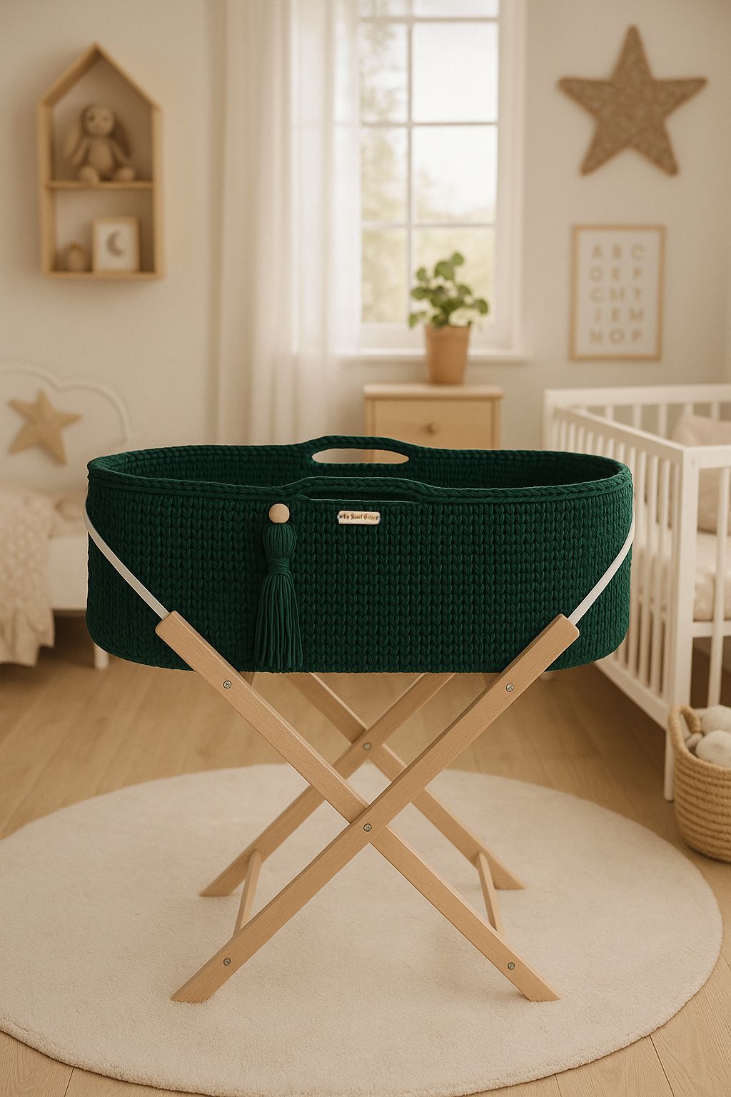 Boho handgjord korg med bas - vagga - antibakteriell madrass - bekväm