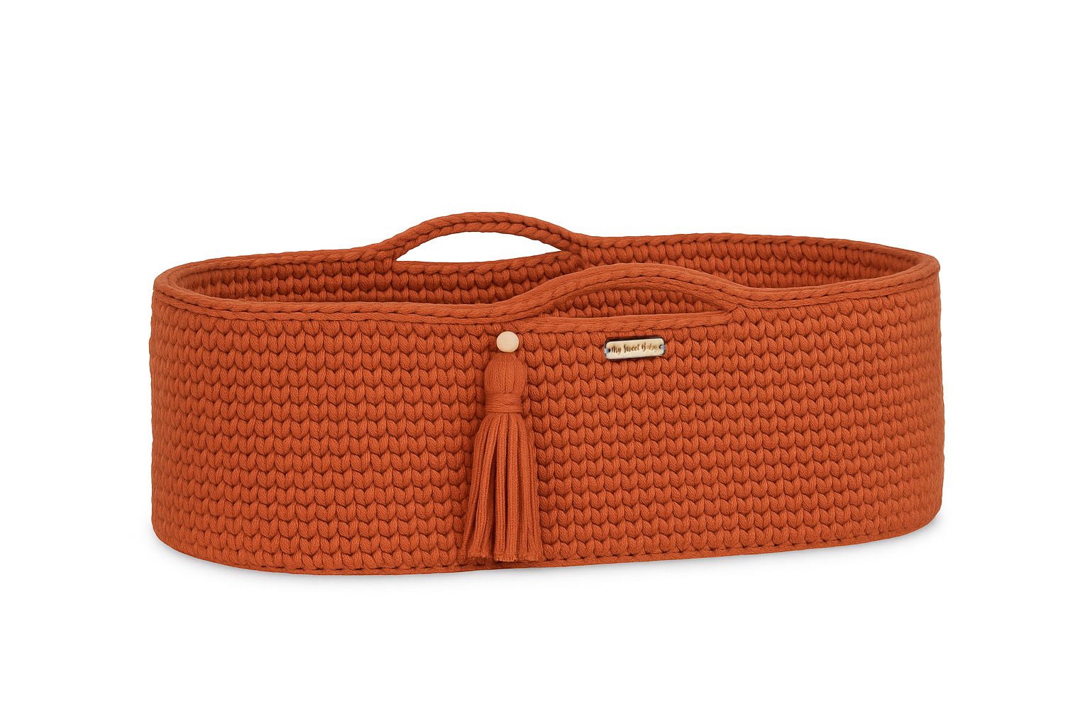 Handgjord babykorg, virkad vagga, med antibakteriell madrass och extra stabilitet