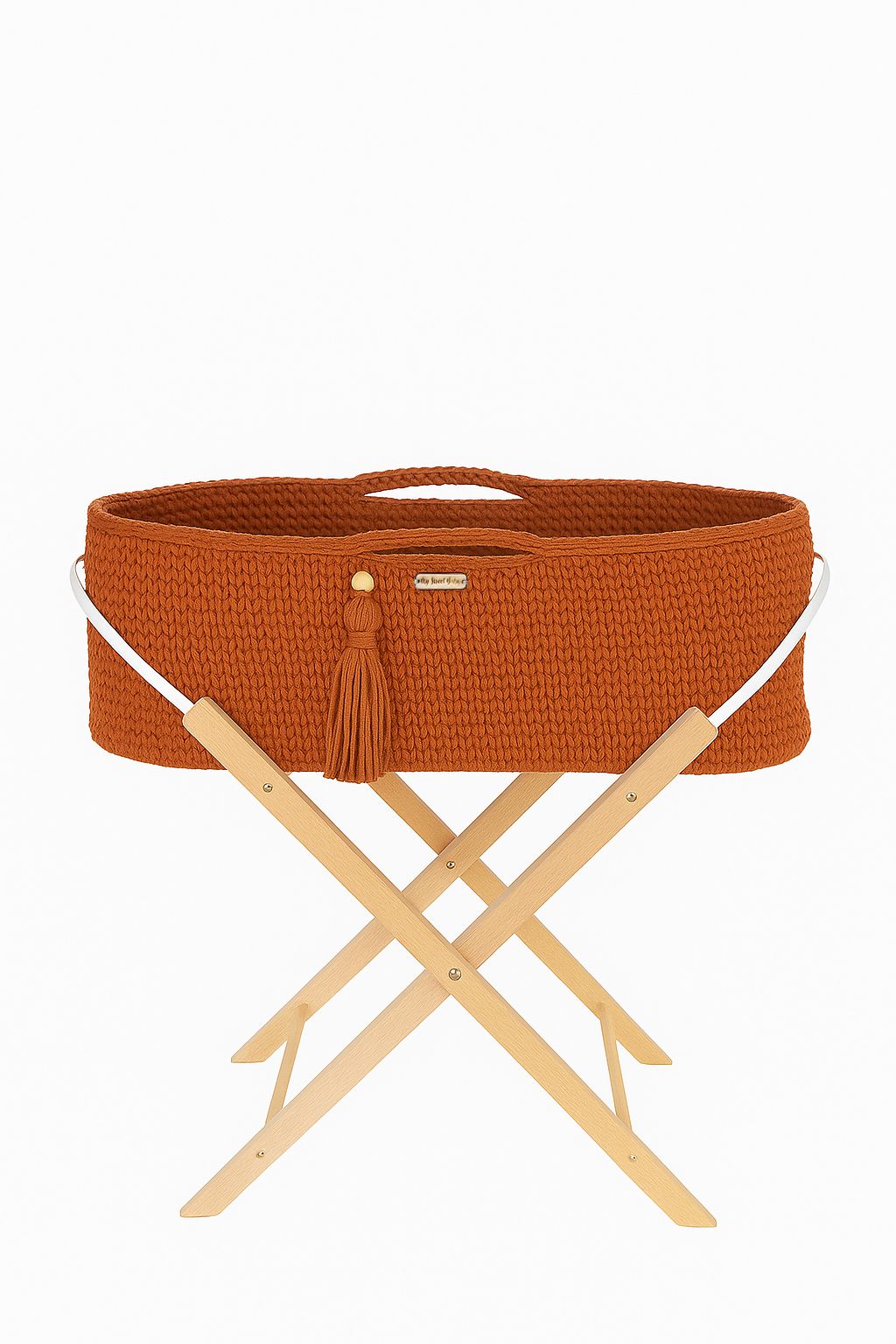 Handgjord boho babykorg - spjälsäng - med stativ, robusta sidor och antibakteriell madrass