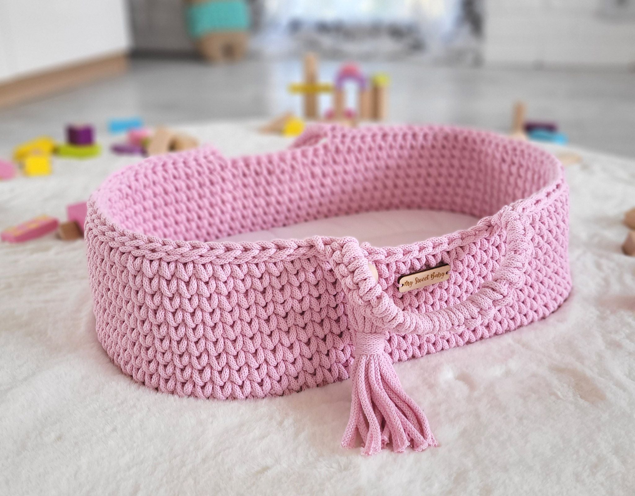 BOHO dockbärkorg - dockresesäng - handgjord bomull, mjuk och robust