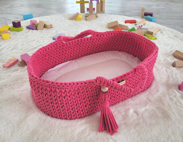 BOHO katoenen poppenmand - poppendrager - handgemaakt & stevig - fuchsia