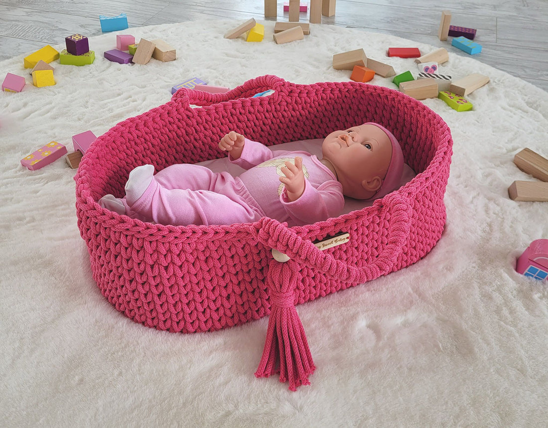 BOHO bomullsdockkorg - dockbärare - handgjord &amp; robust - fuchsia