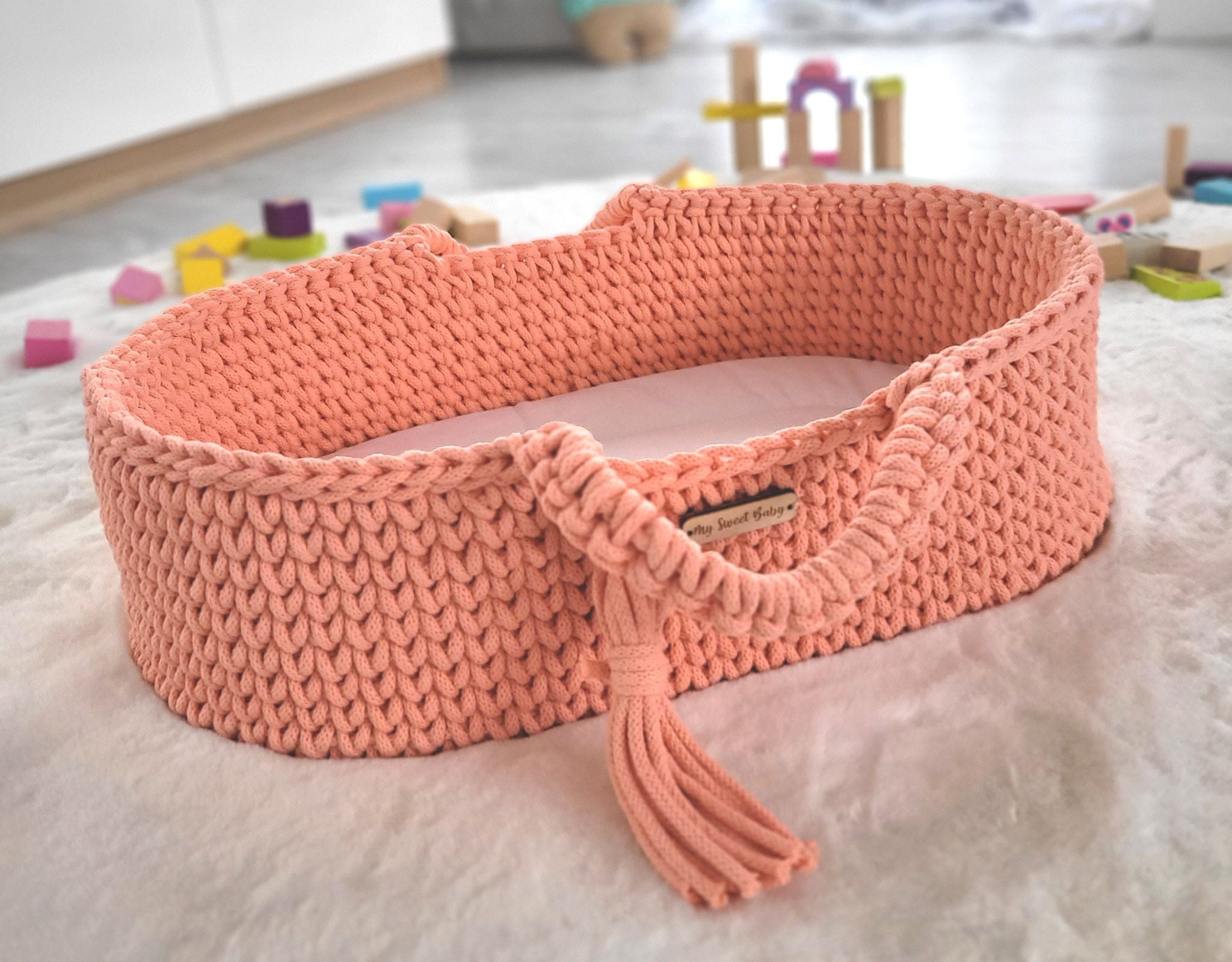 BOHO bomullsdockkorg - dockvagga - handgjord och hållbar bomull