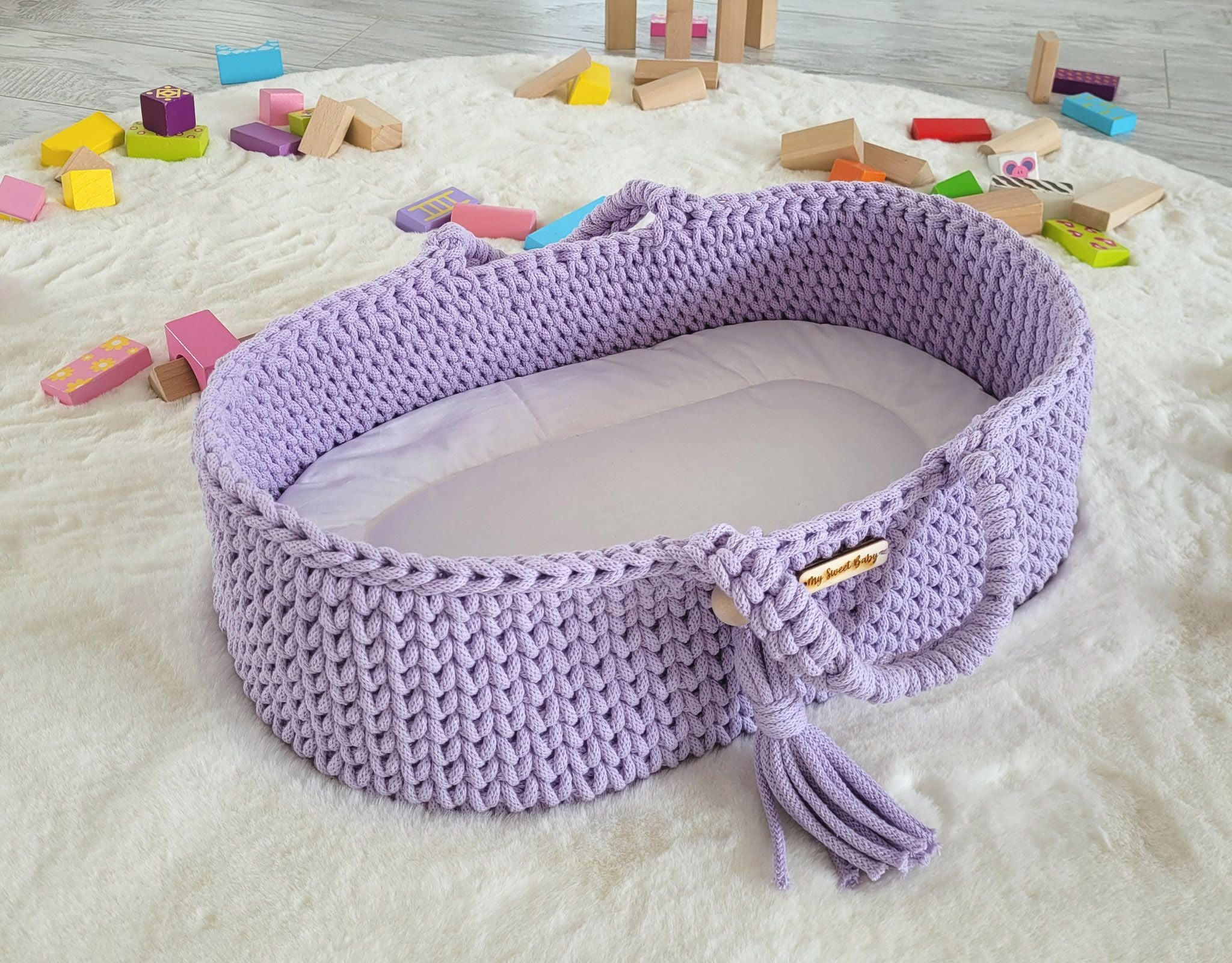 Boho dockkorg - bomullsdockkorg - handgjord och robust, inklusive madrass