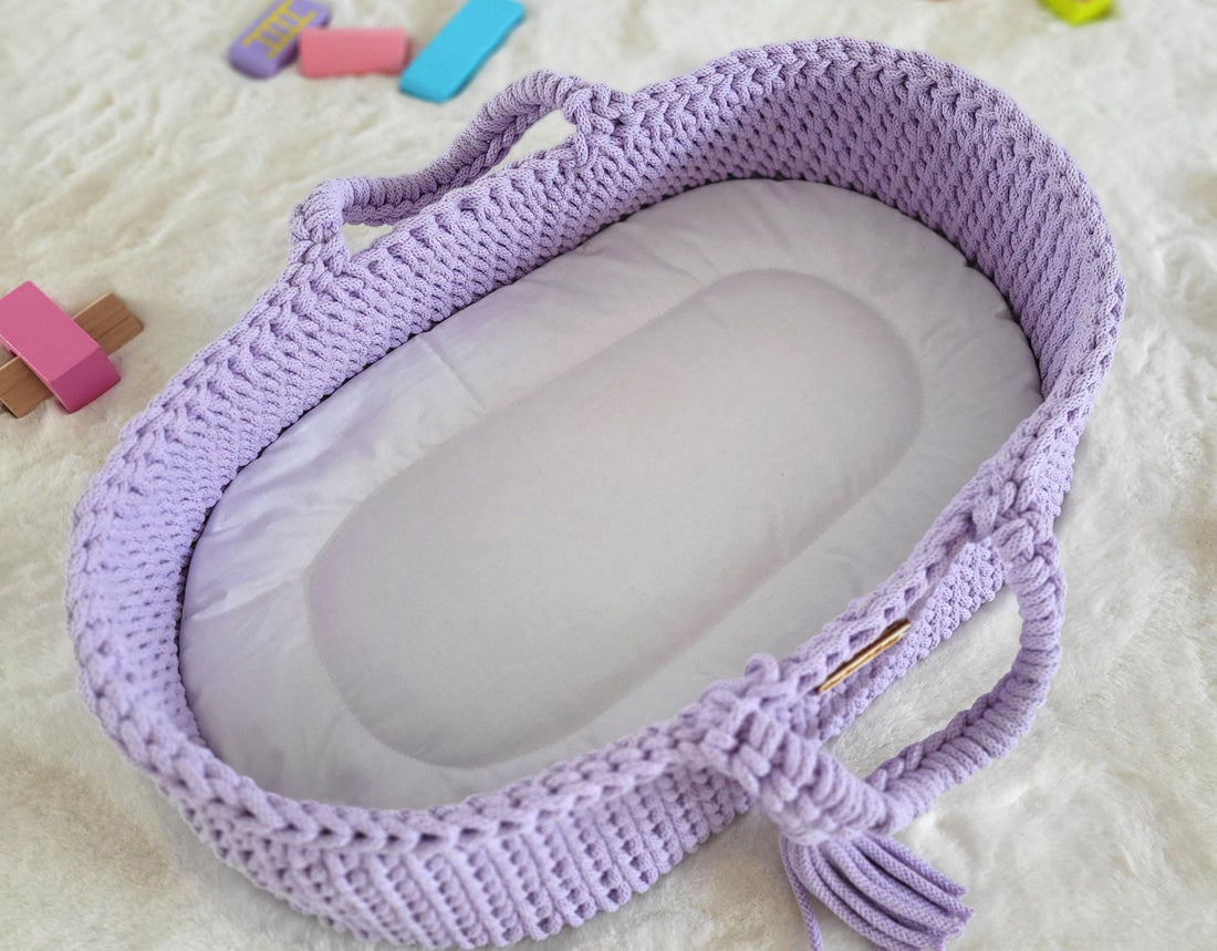 Boho dockkorg - bomullsdockkorg - handgjord och robust, inklusive madrass