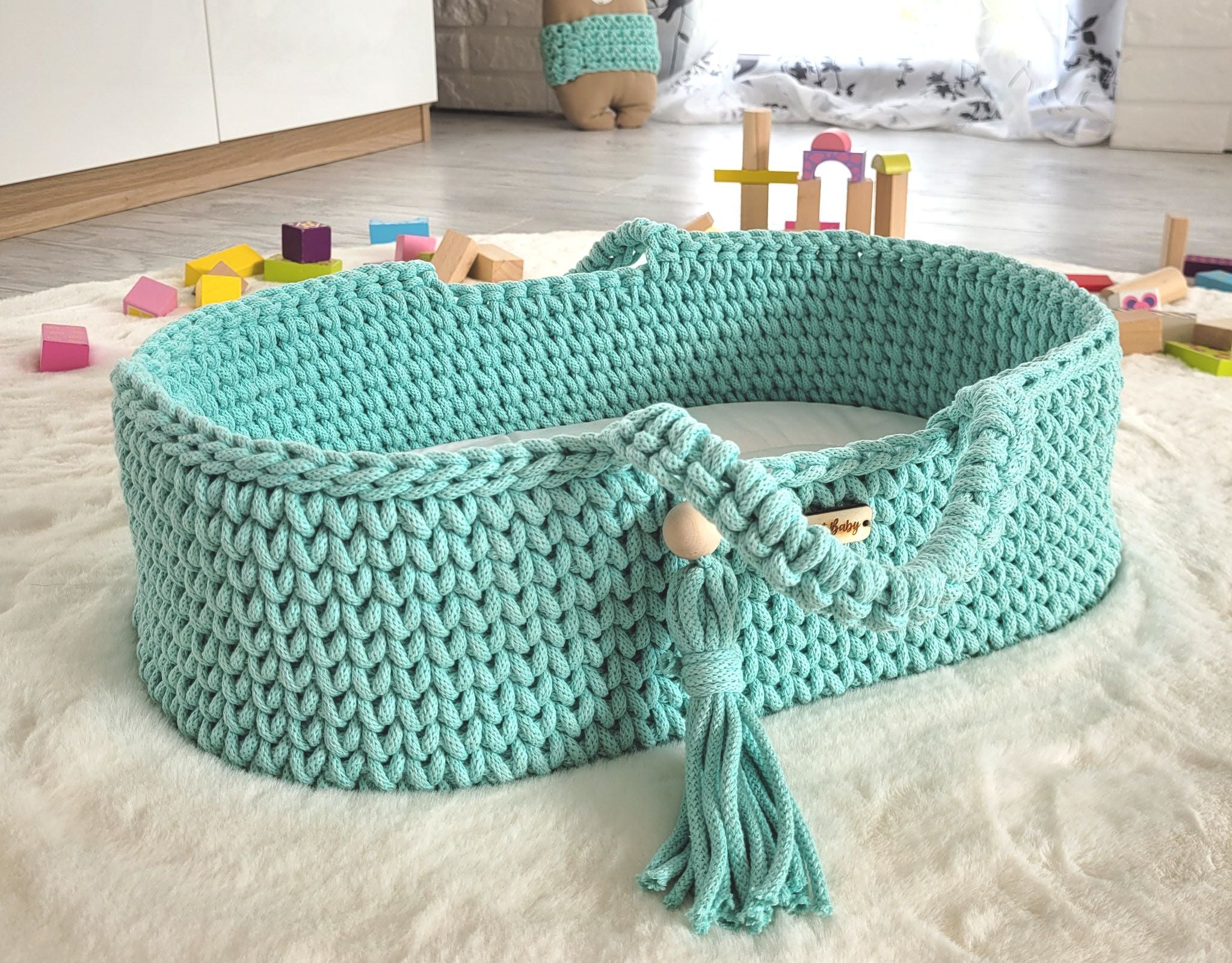 BOHO bomullsdockbärare - korg - handgjord och hållbar för timmar av skoj