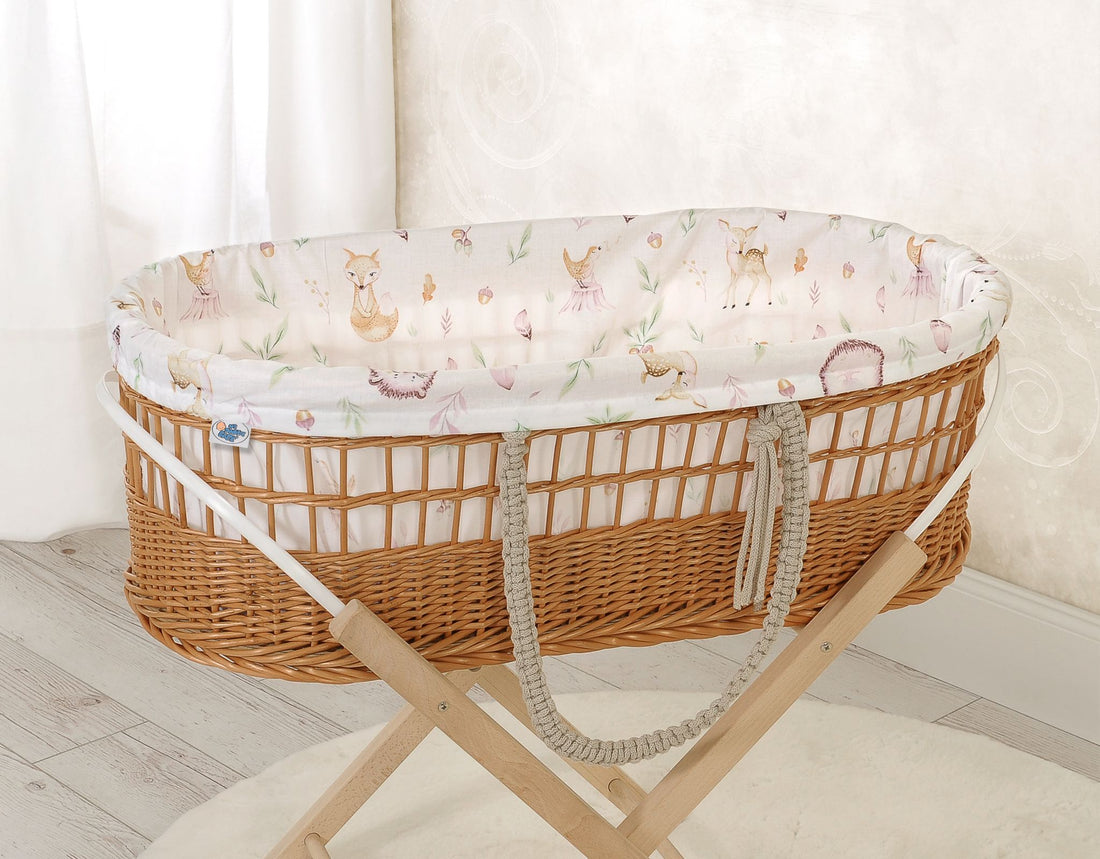 Wicker babymand, handgevlochten wieg, incl. matras & katoenen voering – ademend & draagbaar