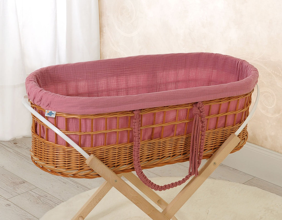 Wieg mand - baby basket - ademende boho-stijl, muslin voering, handgeweven, stabiel
