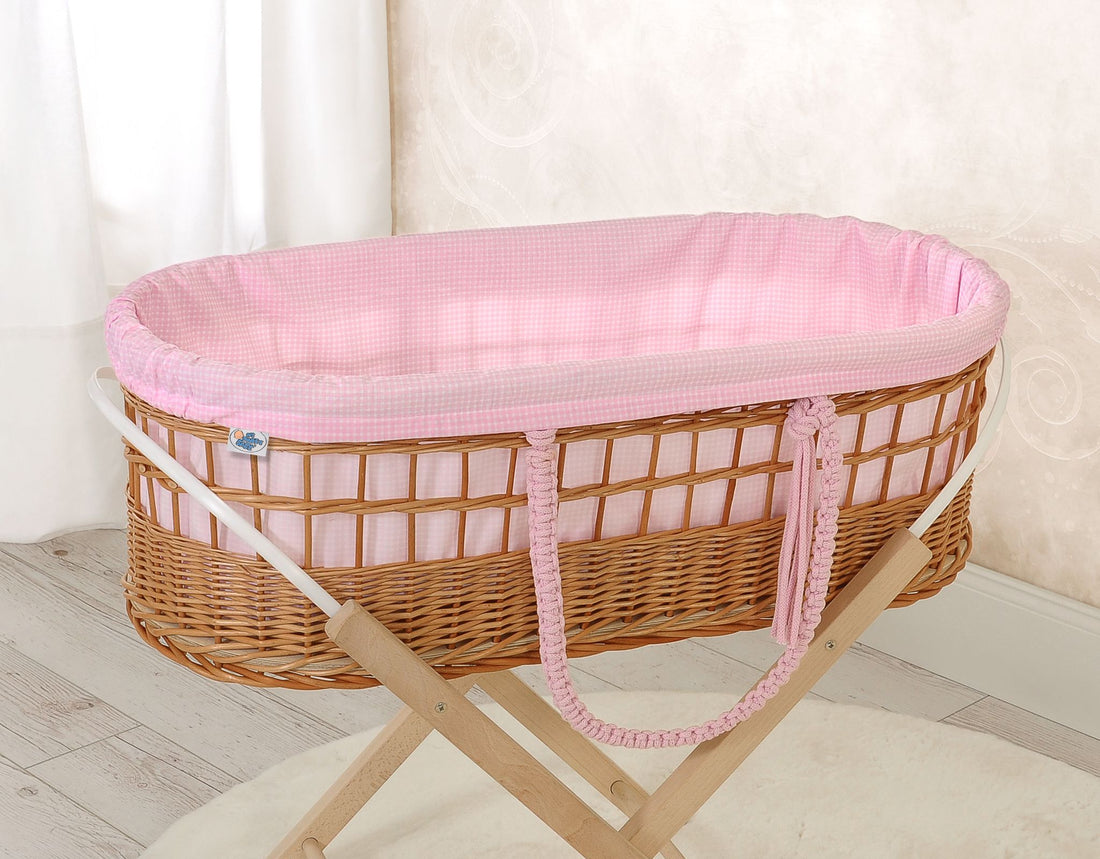 Boho rottingkorg för bebisar - handvävd vagga - avtagbart, tvättbart bomullsöverdrag