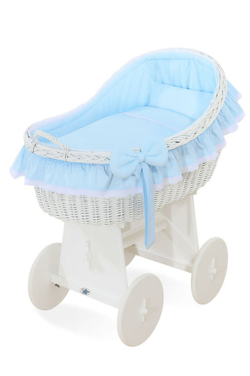 Wicker wieg met kap - handgeweven mand - stevige houten onderstel met wielen en remmen