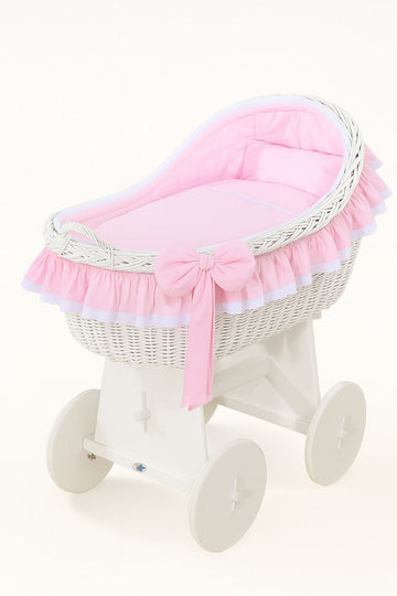 Wicker wieg, handgevlochten rieten bedje, extra comfortabel en mobiel met houten basis en remmen