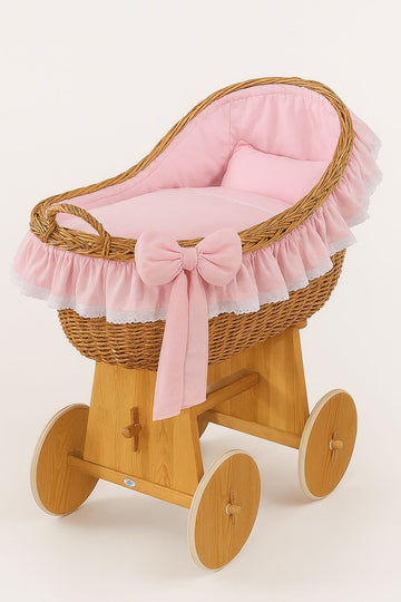Wicker wieg Baby Pink - handgeweven babybedje - duurzaam, comfortabel en veilig met houten basis