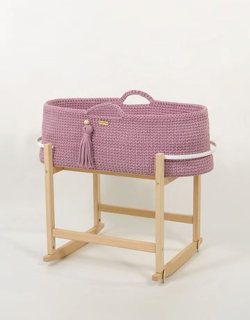 Handgjord boho vagga med gunga – babykorg – antibakteriell silvermadrass