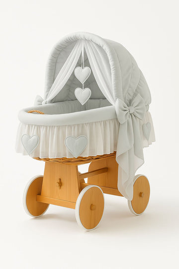 Wicker wieg - handgeweven wiegbak - natuurlijk hout, veilig & ademend beddengoed, met kap