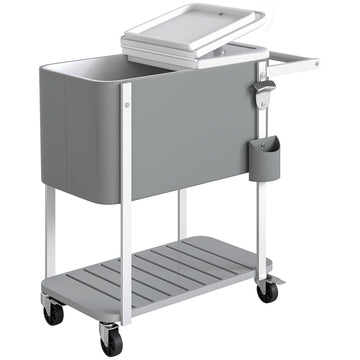 Kühltrolley 56 L met wielen en flessenopener | Kleur: Grijs | Afmetingen: 84x38x83 cm