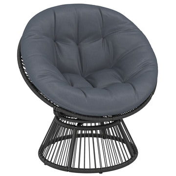 Draaibare papasanstoel - Rattan loungestoel met kussen | Kleur: Grijs | Afmetingen: 93x81x87 cm