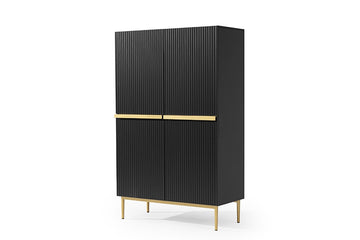 Nicole hoge ladekast 100 cm met lades en kasten voor opbergruimte | Mat zwart | Gouden poten