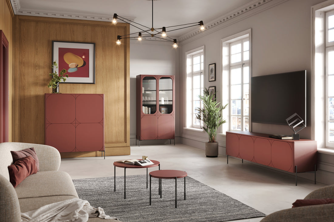 Sonatia Hoge Ladekast met Verborgen Lades - Minimalistisch Design | Kleur: Bordeauxrood