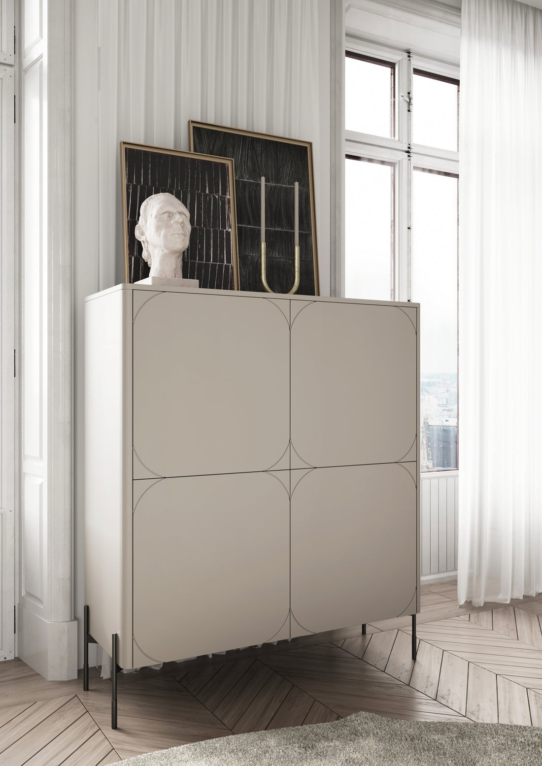 Sonatia Hoge Ladekast met 2 Lades – Modern Minimalistisch Design | Kasjmier | 124x140x45 cm