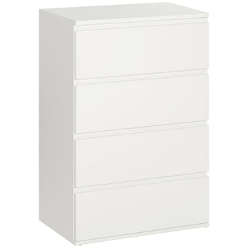 Ladekast met 4 laden - Handvatloos dressoir | Kleur: Wit | Afmetingen: 55x33x80 cm