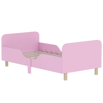 Kinderbed met beschermhek, roze houten bedframe | Kleur: Roze | Afmetingen: 74.2x143.5x50 cm