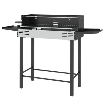 Houtskoolbarbecue met draaispit | Kleur: Zwart, zilver | Afmetingen: 32x118x90 cm