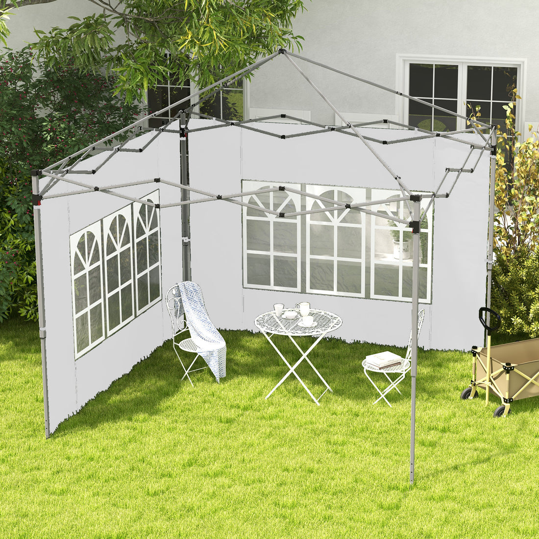 Waterdichte pavillon zijwanden met raam, 2-delige set voor 3x3/3x4 m | Kleur: Wit