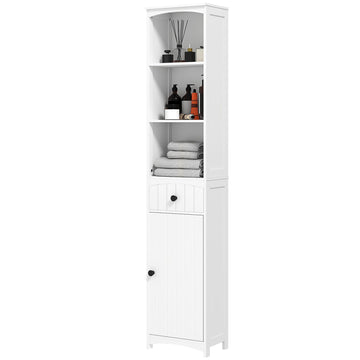 Badkamerkast met 3 planken, lade en kast | Kleur: Wit | Afmetingen: 34x24x170.5 cm