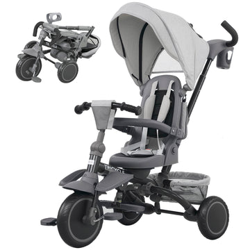 6-in-1 kinderdriewieler en buggy | Kleur: Grijs | Afmetingen: 52x111.5x98 cm