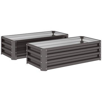 Verhoogde metalen plantenbakken set van 2 | Kleur: Grijs | Afmetingen: 50x110x30 cm
