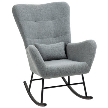 Schommelstoel met teddybekleding en zijvak | Kleur: Grijs | Afmetingen: 67x95x100 cm