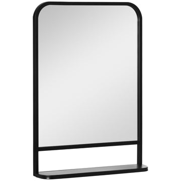 Wandspiegel met plank - Zwarte spiegel | Kleur: Zwart | Afmetingen: 70x10.2x50 cm