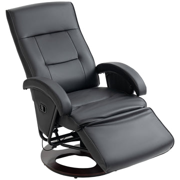 Draaibare fauteuil van kunstleer met voetensteun | Kleur: Zwart | Afmetingen: 66x86x107 cm