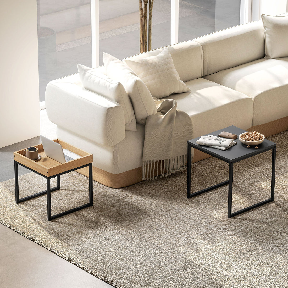 Moderne Couchtisch-Set - 2 Tische | Farbe: Schwarzbraun | Abmessungen: 45x45x45/40x40x40 cm